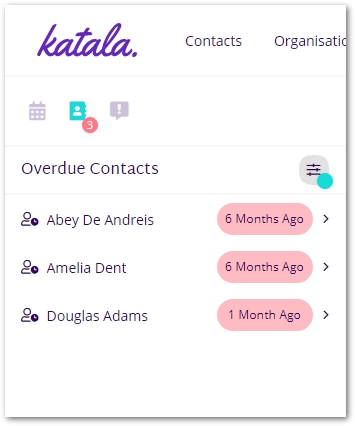 Overdue Contacts Feed on Dashboard